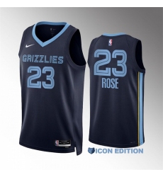 Men Memphis Grizzlies 23 Derrick Rose Navy Icon Edition With NO 6 Patch Stitched Basketball Jersey
