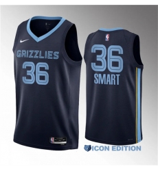 Men Memphis Grizzlies 36 Marcus Smart Navy Icon Edition Stitched Basketball Jersey