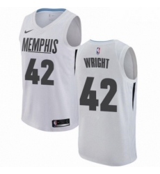 Mens Nike Memphis Grizzlies 42 Lorenzen Wright Authentic White NBA Jersey City Edition