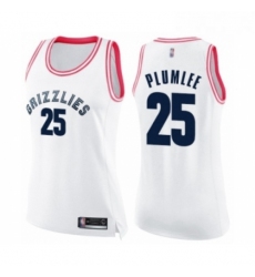 Womens Memphis Grizzlies 25 Miles Plumlee Swingman White Pink Fashion Basketball Jersey 