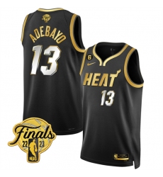 Men Miami Heat 13 Bam Adebayo Black Gold Edition 2023 Finals Collection With NO 6 Patch Stitched Basketball Jersey