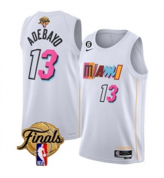 Men Miami Heat 13 Bam Adebayo White 2023 Finals City Edition With NO 6 Patch Stitched Basketball Jersey