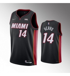 Men Miami Heat 14 Tyler Herro Black Icon Edition 75th Anniversary Stitched Jersey