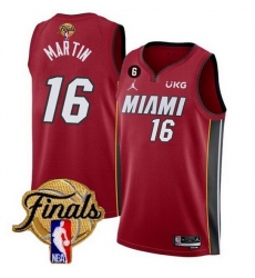 Men Miami Heat 16 Caleb Martin Red 2023 Finals Statement Edition With NO 6 Patch Stitched Basketball Jersey