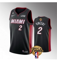 Men Miami Heat 2 Gabe Vincent Black 2023 Finals Icon Edition With NO 6 Patch Stitched Basketball Jersey