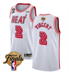 Men Miami Heat 2 Gabe Vincent White 2023 Finals Classic Edition With NO 6 Patch Stitched Basketball Jersey