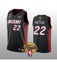 Men Miami Heat 22 Jimmy Butler Black 2023 Finals Icon Edition With NO 6 Patch Stitched Basketball Jersey