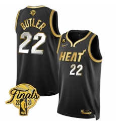 Men Miami Heat 22 Jimmy Butler Black Gold Edition 2023 Finals Collection With NO 6 Patch Stitched Basketball Jersey