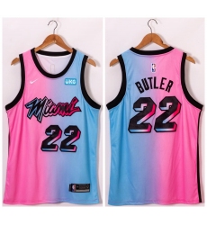 Men Miami Heat 22 Jimmy Butler Blue Pink Nike 2021 City Edition Swingman Jersey