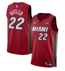 Men Miami Heat 22 Jimmy Butler Red Statement Edition With NO 6 Patch Stitched Jersey