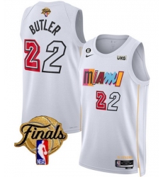 Men Miami Heat 22 Jimmy Butler White 2023 Finals City Edition With NO 6 Patch Stitched Basketball Jersey