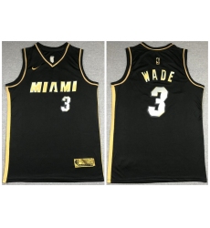 Men Miami Heat 3 Dwyane Wade Black Gold 2021 Nike Swin