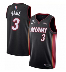 Men Miami Heat 3 Dwyane Wade Black With NO 6 Patch Stitched Jersey