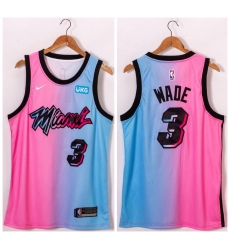 Men Miami Heat 3 Dwyane Wade Blue Pink Nike 2021 City Edition Swingman Jersey