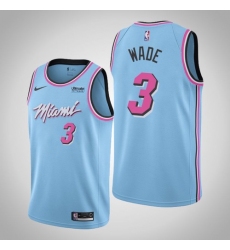 Men Miami Heat #3 Dwyane Wade Jersey Light Blue 2020 City Edition Jersey