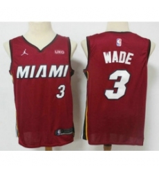 Men Miami Heat 3 Dwyane Wade Red 2020 Brand Jordan Swingman Stitched NBA Jersey With The NEW Sponsor Logo