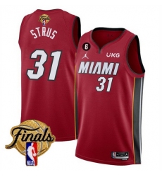 Men Miami Heat 31 Max Strus Red 2023 Finals Statement Edition With NO 6 Patch Stitched Basketball Jersey