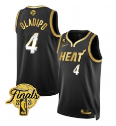 Men Miami Heat 4 Victor Oladipo Black Gold Edition 2023 Finals Collection With NO 6 Patch Stitched Basketball Jersey