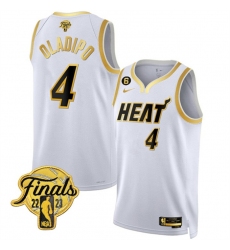Men Miami Heat 4 Victor Oladipo White Gold Edition 2023 Finals Collection With NO 6 Patch Stitched Basketball Jersey