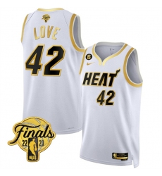 Men Miami Heat 42 Kevin Love White Gold Edition 2023 Finals Collection With NO 6 Patch Stitched Basketball Jersey
