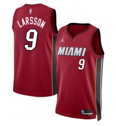 Men Miami Heat 9 Pelle Larsson Red 2024 Draft Statement Edition Stitched Basketball Jersey