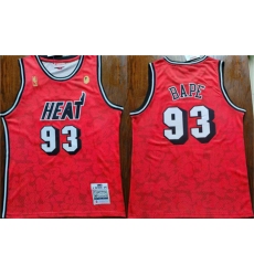 Men Miami Heat 93 Bape Red Throwback Basketball Jersey