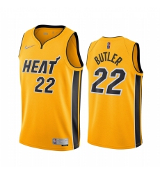 Men Miami Heat Jimmy Butler 22 2021 Earned Jersey Yellow
