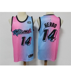 Men Nike Miami Heat 14 Tyler Herro Blue Pink Nike 2021 City Edition Swingman Jersey