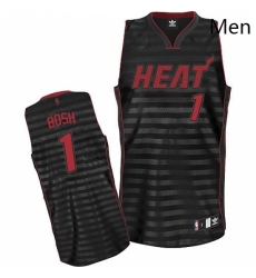 Mens Adidas Miami Heat 1 Chris Bosh Authentic BlackGrey Groove NBA Jersey