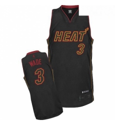 Mens Adidas Miami Heat 3 Dwyane Wade Authentic Black Carbon Fiber Fashion NBA Jersey