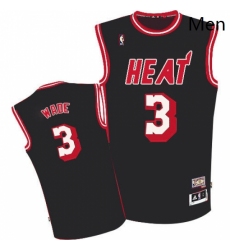 Mens Adidas Miami Heat 3 Dwyane Wade Authentic Black Hardwood Classics Nights NBA Jersey