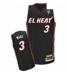 Mens Adidas Miami Heat 3 Dwyane Wade Authentic Black Latin Nights NBA Jersey