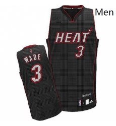 Mens Adidas Miami Heat 3 Dwyane Wade Authentic Black Rhythm Fashion NBA Jersey