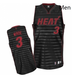 Mens Adidas Miami Heat 3 Dwyane Wade Authentic BlackGrey Groove NBA Jersey