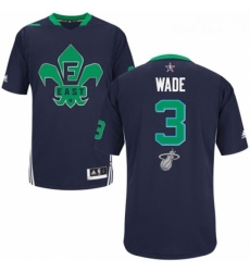 Mens Adidas Miami Heat 3 Dwyane Wade Authentic Navy Blue 2014 All Star NBA Jersey
