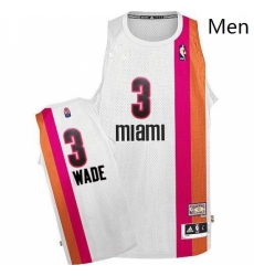 Mens Adidas Miami Heat 3 Dwyane Wade Authentic White ABA Hardwood Classic NBA Jersey