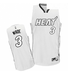 Mens Adidas Miami Heat 3 Dwyane Wade Authentic White On White NBA Jersey