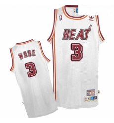 Mens Adidas Miami Heat 3 Dwyane Wade Authentic White Throwback NBA Jersey