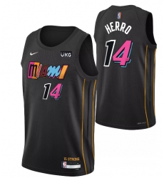 Men's Miami Heat #14 Tyler Herro 2021 2022 Black City Edition 75th Anniversary Stitched Jersey