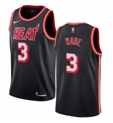 Mens Nike Miami Heat 3 Dwyane Wade Authentic Black Black Fashion Hardwood Classics NBA Jersey