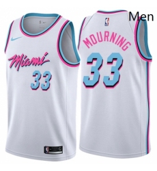 Mens Nike Miami Heat 33 Alonzo Mourning Authentic White NBA Jersey City Edition