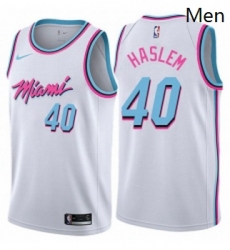 Mens Nike Miami Heat 40 Udonis Haslem Authentic White NBA Jersey City Edition