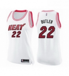 Womens Miami Heat 22 Jimmy Butler Swingman White Pink Fashion Basketball Jersey 