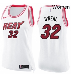 Womens Nike Miami Heat 32 Shaquille ONeal Swingman WhitePink Fashion NBA Jersey
