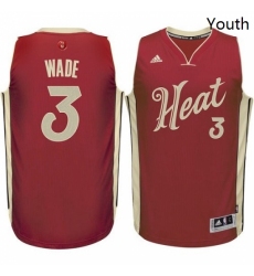 Youth Adidas Miami Heat 3 Dwyane Wade Authentic Red 2015 16 Christmas Day NBA Jersey