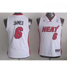 Youth NBA Miami Heat 6 LeBron James White Stitched Jersey 