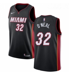 Youth Nike Miami Heat 32 Shaquille ONeal Swingman Black Road NBA Jersey Icon Edition