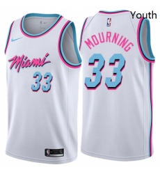 Youth Nike Miami Heat 33 Alonzo Mourning Swingman White NBA Jersey City Edition