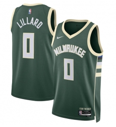 Men Milwaukee Bucks 0 Damian Lillard Green Icon Edition Stitched Basketball Jerseys