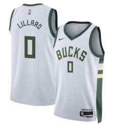 Men Milwaukee Bucks 0 Damian Lillard White Association Edition Stitched Basketball Jersey